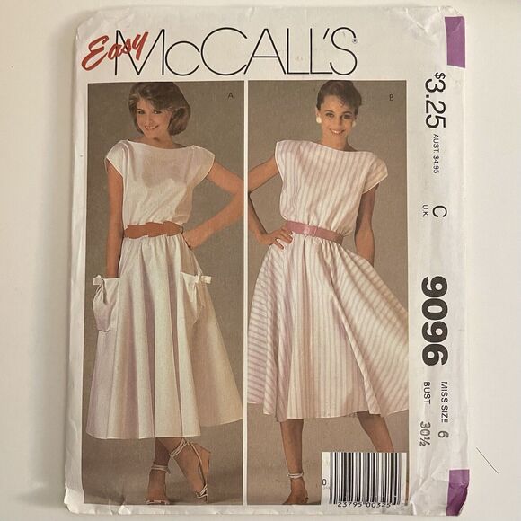 McCall’s 9096 Sewing Pattern 1980’s Retro Vintage Dress Sleeveless Adult Size 6 - Picture 1 of 4
